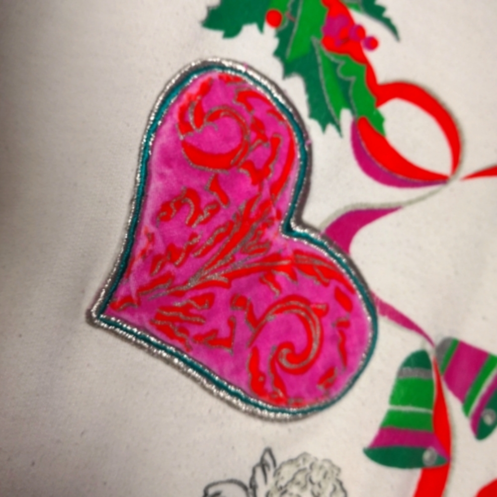 Vintage 80s Christmas Hearts White Sweater - Picture 3 of 5